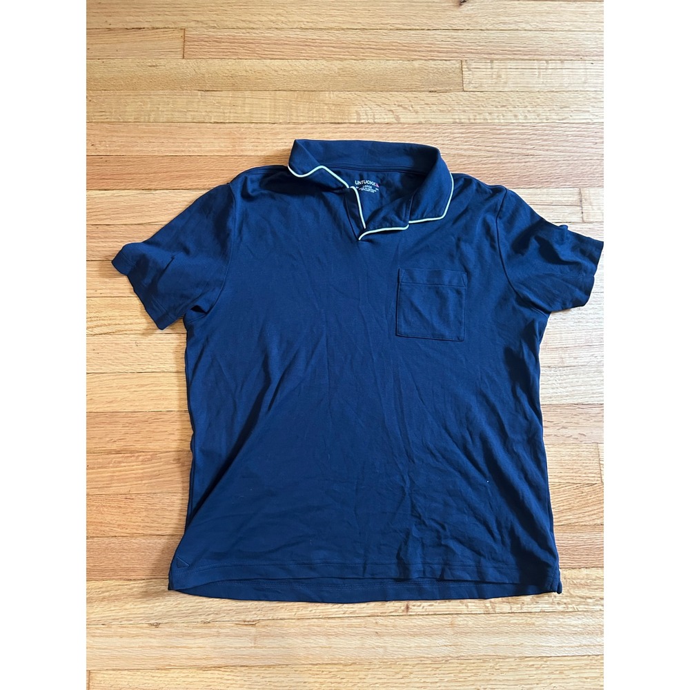 UNTUCKit Mens Altavia Johnny Collar Polo Shirt Navy Blue Cotton Large 41540
